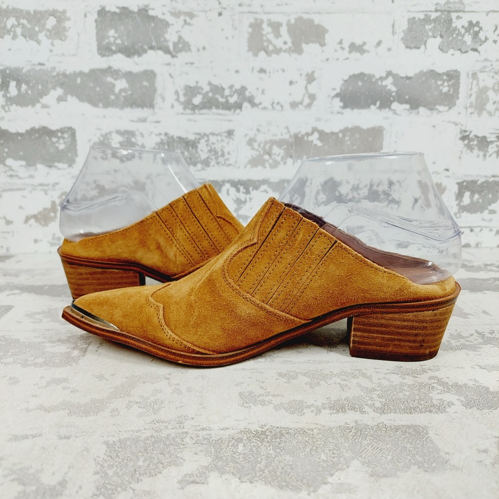 NEW Chinese Laundry Los Angeles Tan Brown Leather Western Mules V69 - Picture 4 of 12